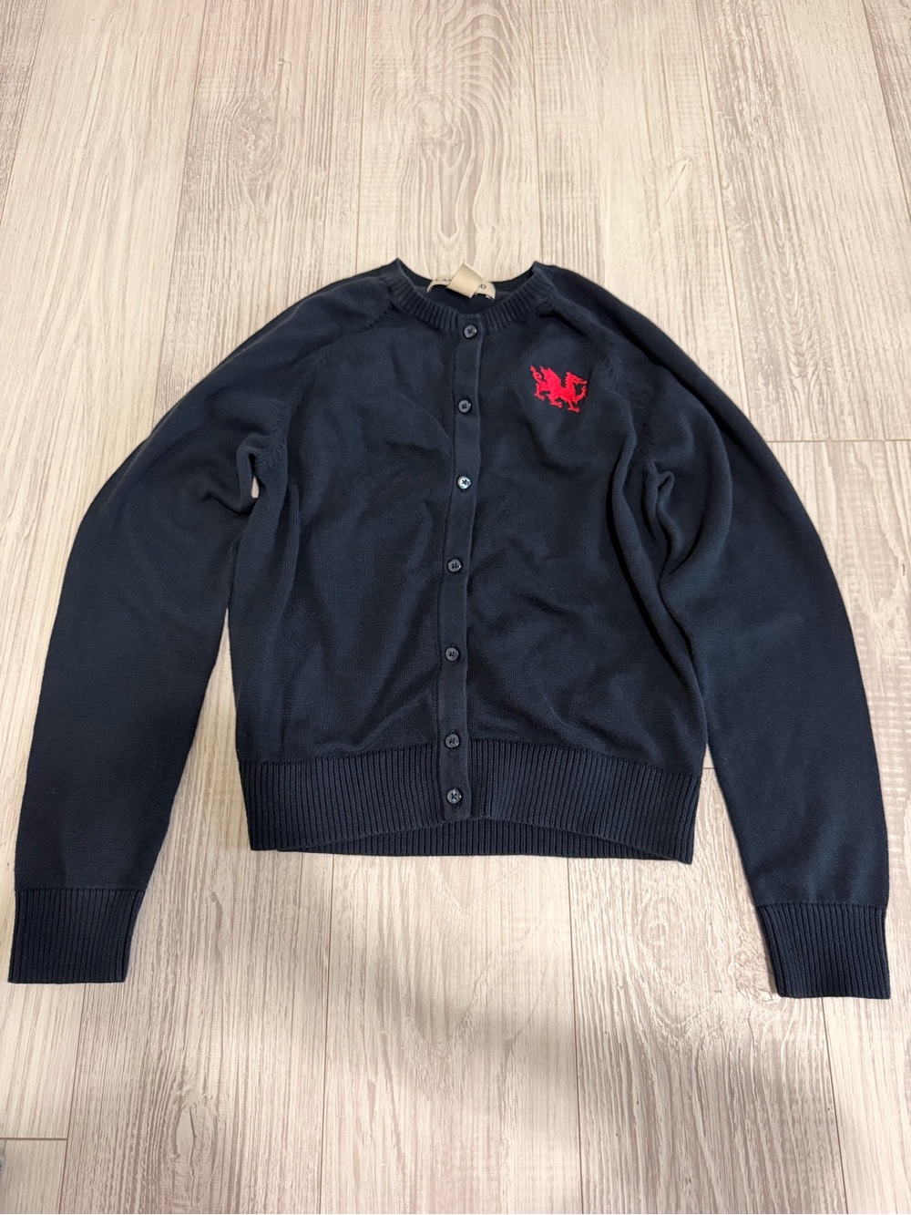 Lands' End Black Cardigan with Red Crest